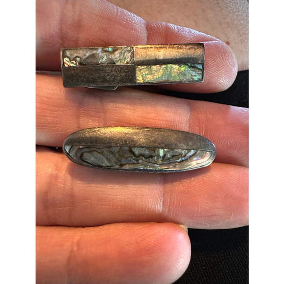 Taxco Jewelry - Vintage Mexico Taxco sterling abolone tie clips